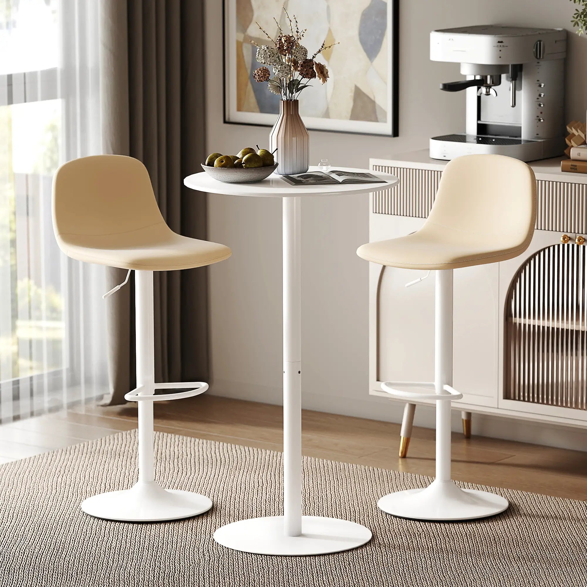 Round Bar Table for 2, Steel Frame, Easy Assembly, White Bar Tables at Gallery Canada