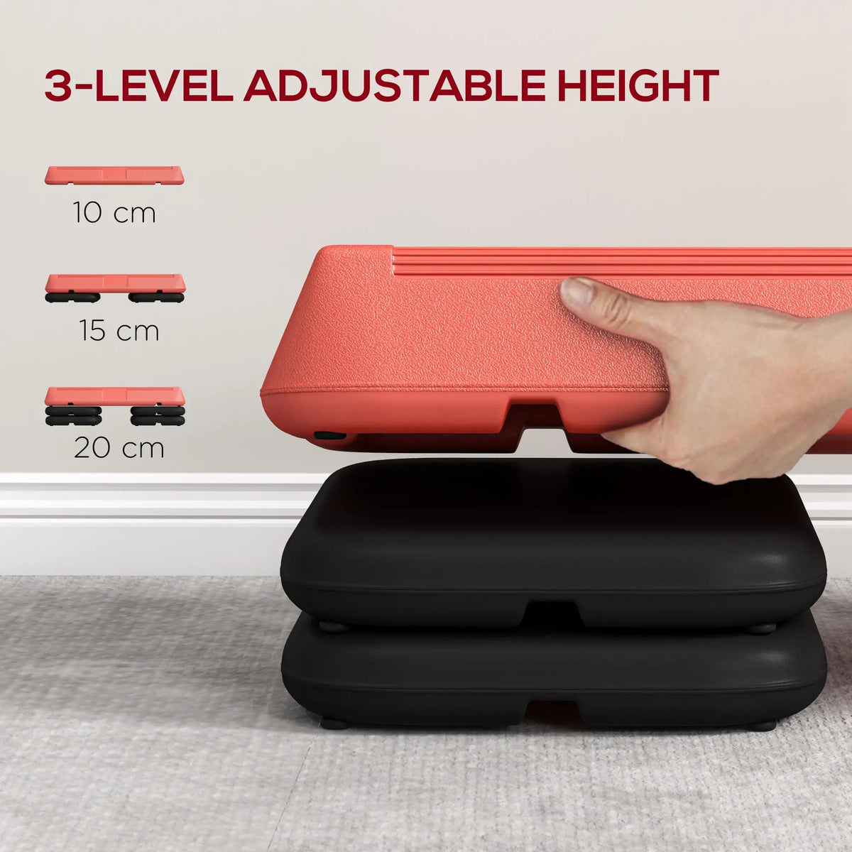 Adjustable Aerobic Stepper, 3-Level 4", 6", 8", 330lbs Capacity, Red Aerobic Equipment at Gallery Canada