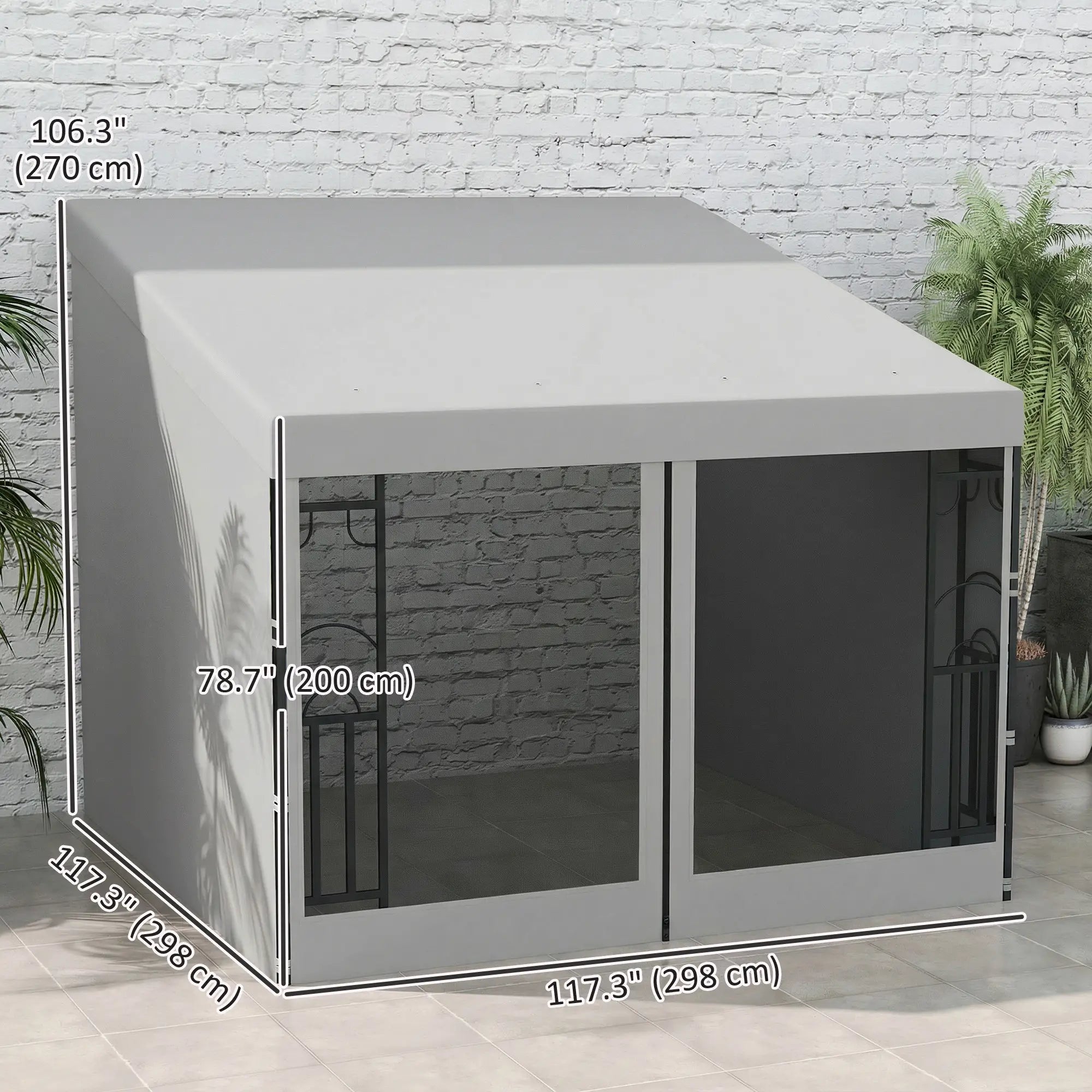 10' x 10' Light Grey Wall Pergola, Outdoor Gazebo with Curtains, Netting, Light Grey Pergolas at Gallery Canada