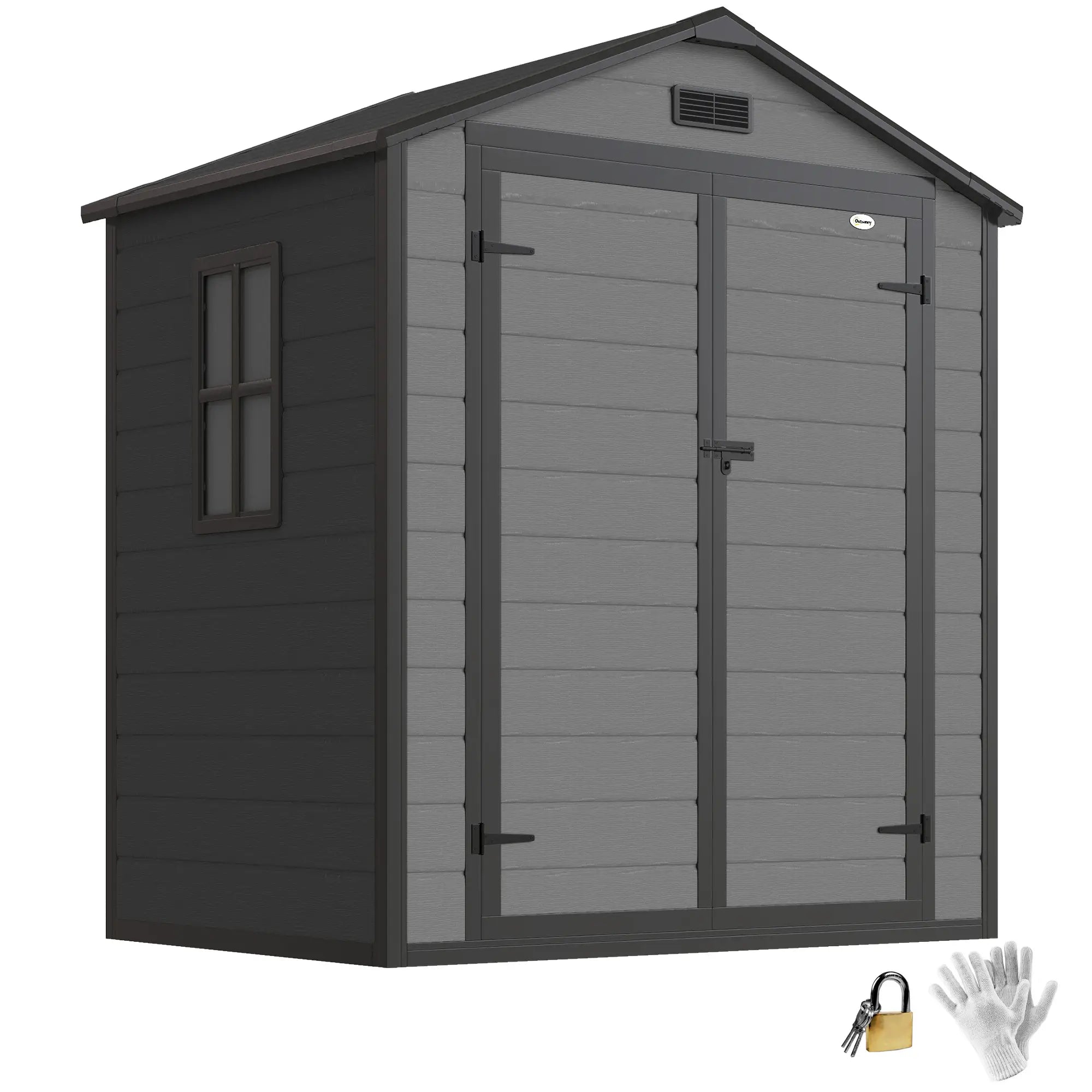 6x4.5FT Plastic Shed, Lockable Garden Tool Storage With Double Doors, Grey Sheds at Gallery Canada