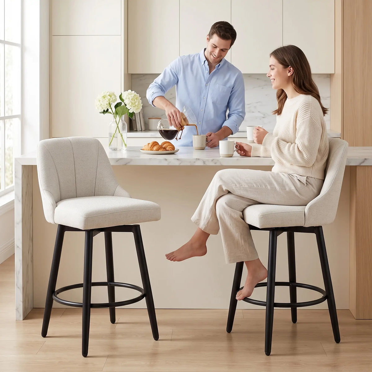 Swivel Bar Stools Set of 2, Cream White Bar Stools at Gallery Canada
