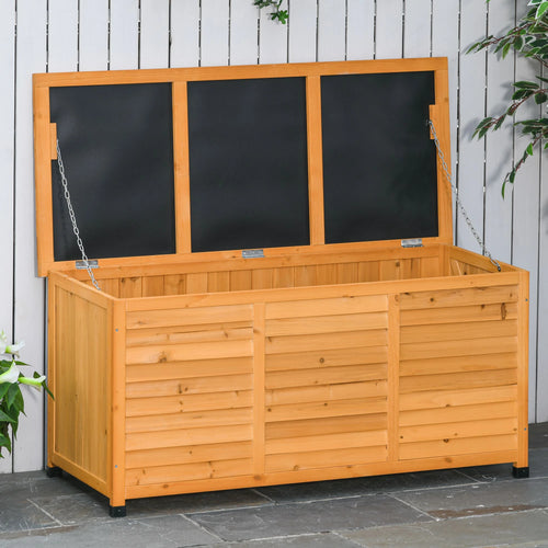 75 Gallon Wooden Storage Box, Patio Deck Bench, Garden Outdoor Container, Yellow