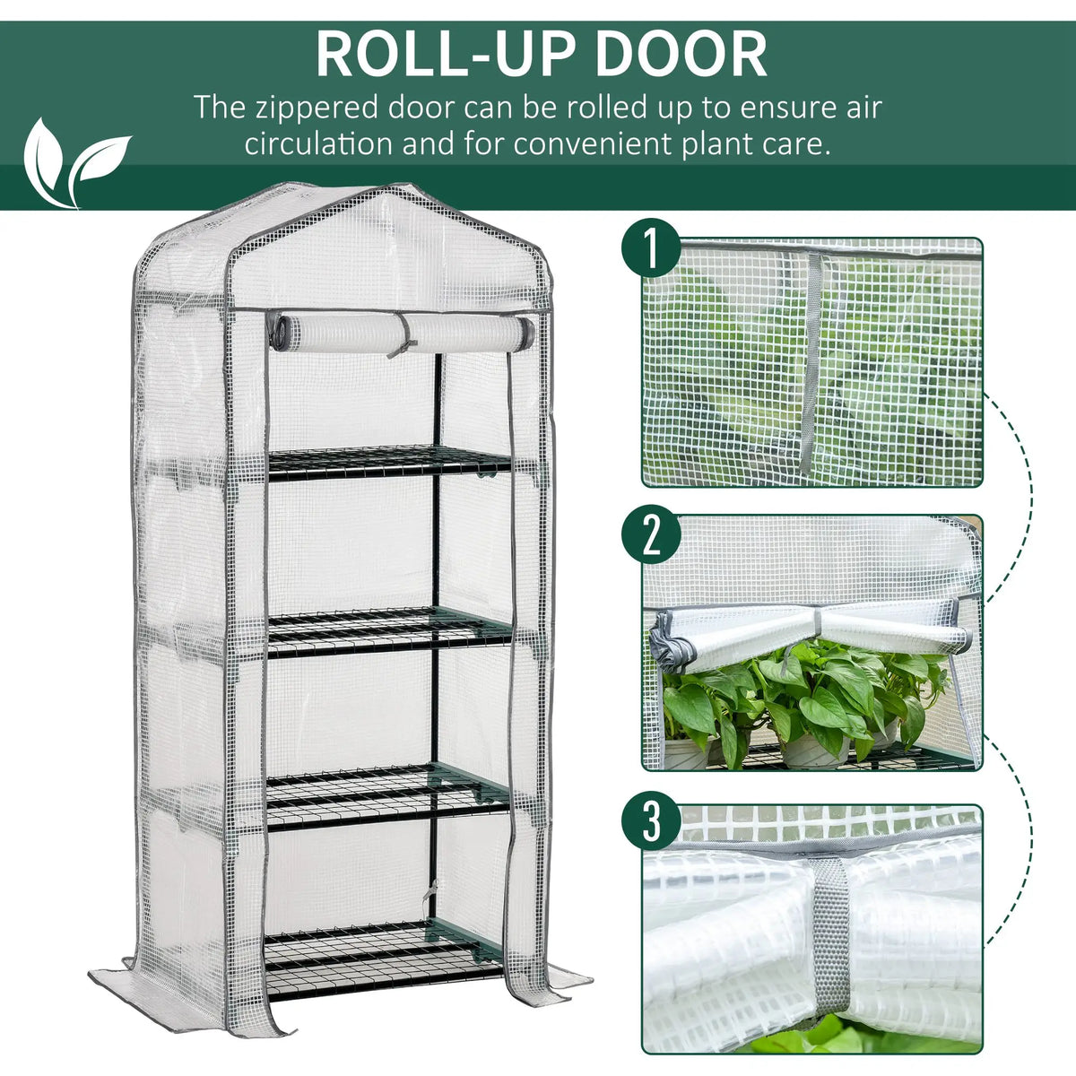 Portable Greenhouse With 4 Tier Shelves, Steel Frame, PE Cover, 28" x 20" x 63", White Portable Greenhouses at Gallery Canada