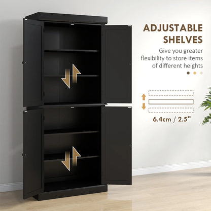 72.5" Freestanding Kitchen Pantry Cabinet with 4 Doors, Black Kitchen Pantry Cabinets at Gallery Canada