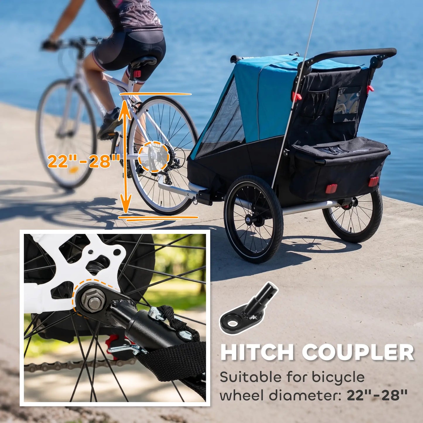 3-in-1 Bike Trailer for Kids, Baby Stroller and Jogger, Foldable Child Bicycle Trailer with Reclining Seat, Blue Kids Bike Trailers at Gallery Canada