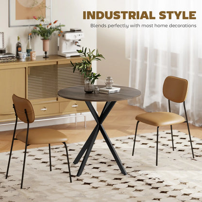 31.5" Industrial Round Dining Table, Distressed Dark Brown, Dark Brown