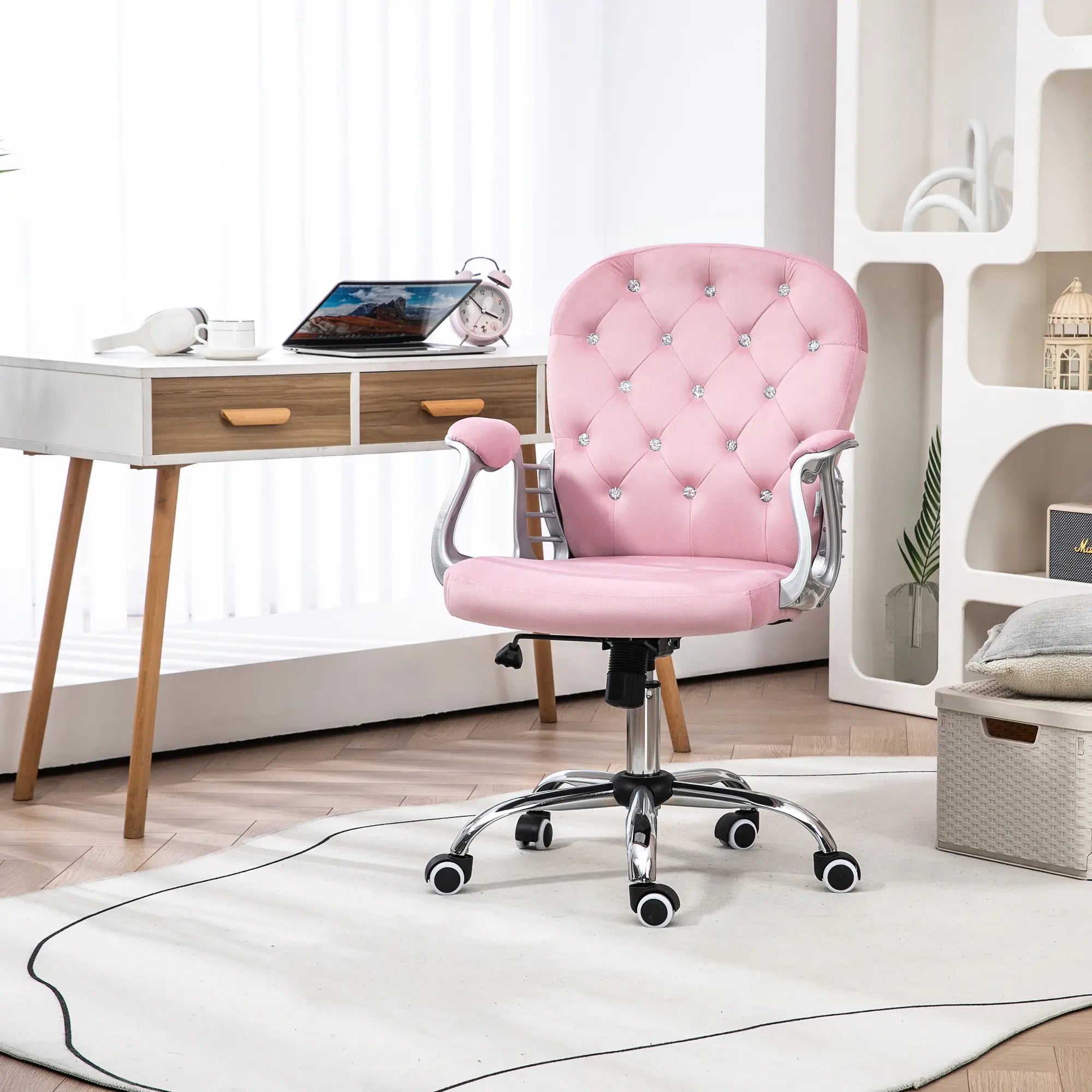 Adjustable Height Office Chair, Tufted Back Computer Desk Chair, Pink Task Chairs at Gallery Canada