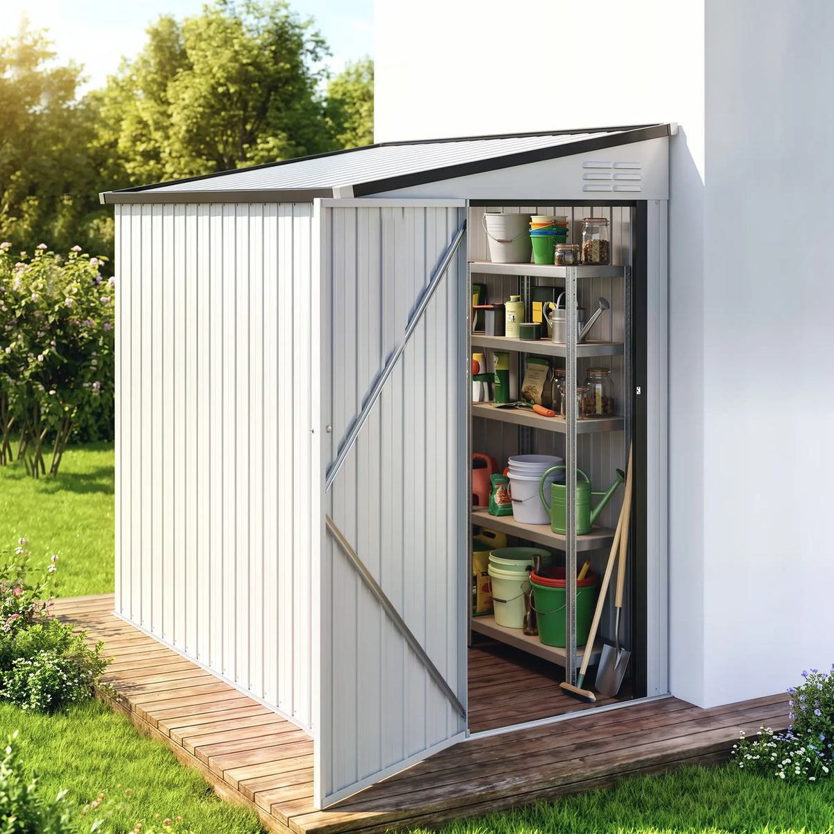 4.3' x 6.3' Metal Outdoor Storage Shed With Lockable Door, Dark Grey Sheds at Gallery Canada