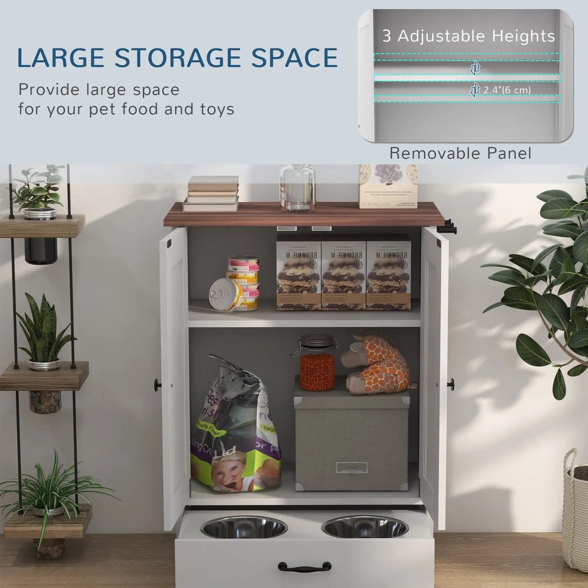 Dog Food Storage Container, Adjustable Panel, Hooks, Medium Size, White Dog Bowls at Gallery Canada