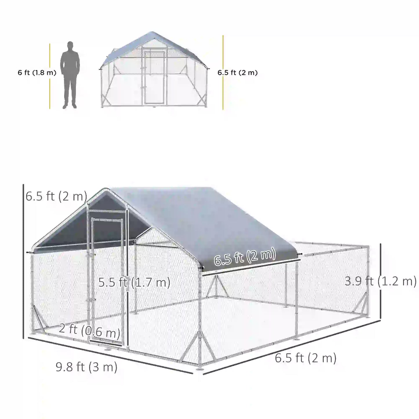 Large Metal Chicken Coop, Walk-in Poultry Cage, 13.1' x 9.8' x 6.4' Chicken Coops at Gallery Canada