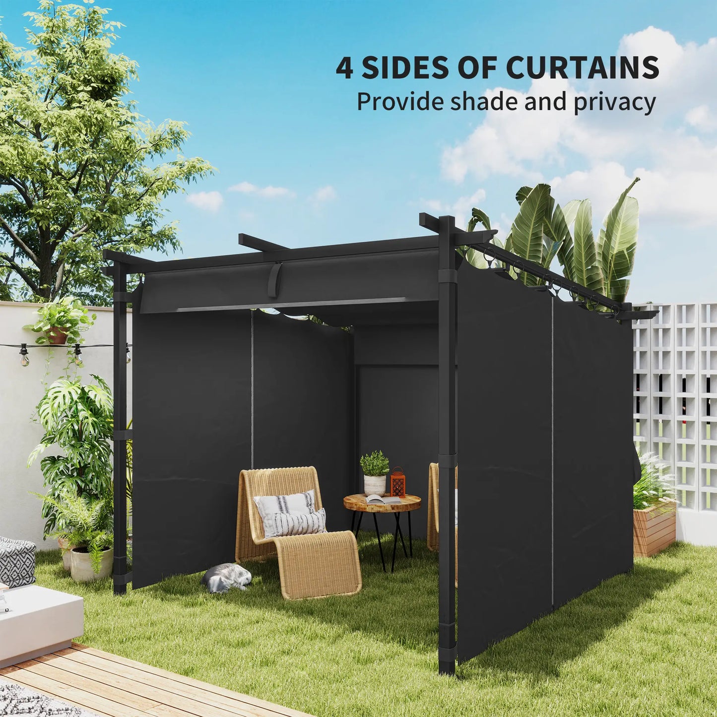 8' x 8.5' Metal Retractable Pergola Canopy With Sidewalls, Outdoor Gazebo Sun Shade Shelter Pergolas at Gallery Canada