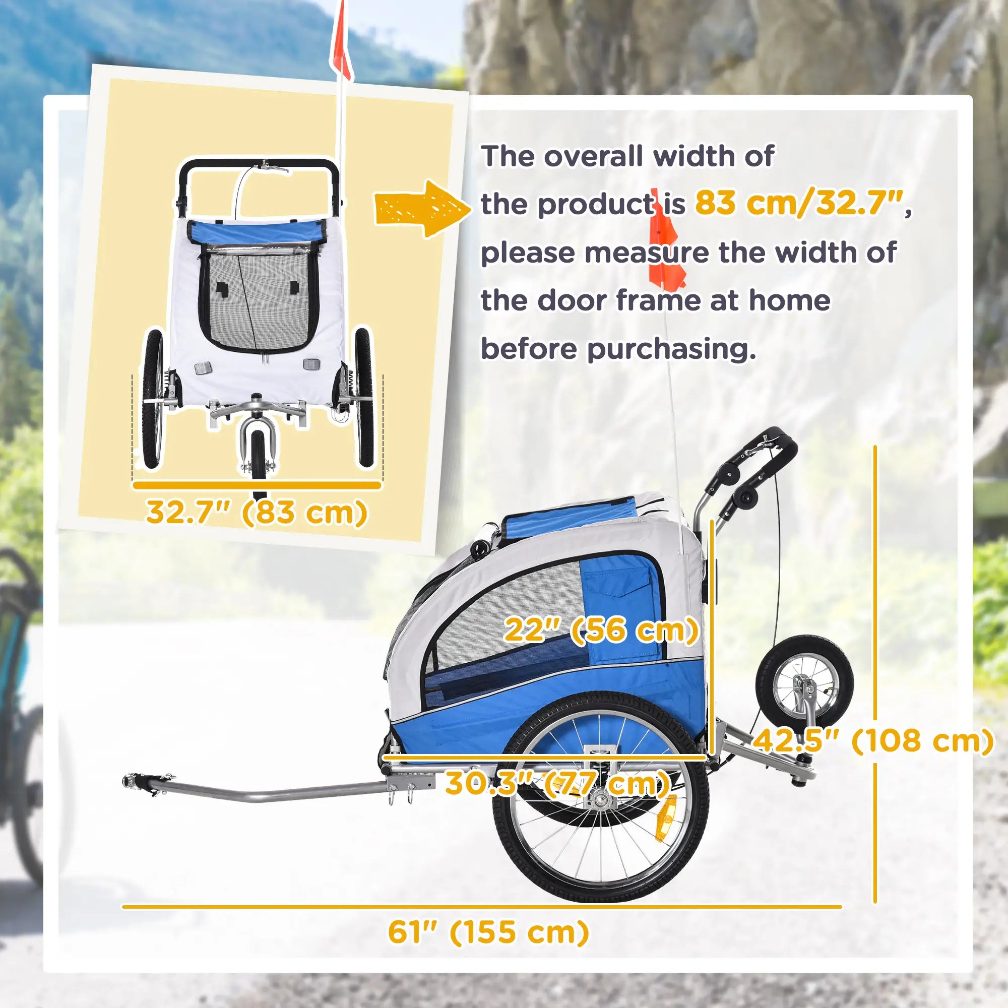 Dog Bike Trailer, 2-In-1 Pet Stroller, Bicycle Wagon, Blue Dog Bike Trailers & Strollers at Gallery Canada