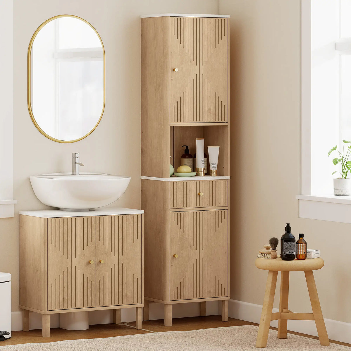 66 in Tall Bathroom Cabinet With Drawer, Oak Freestanding Bathroom Cabinets at Gallery Canada