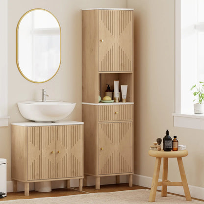 66 in Tall Bathroom Cabinet With Drawer, Oak Freestanding Bathroom Cabinets at Gallery Canada