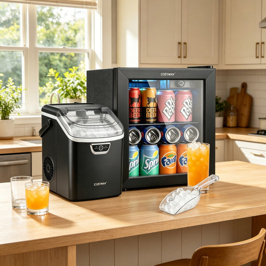 Nugget Ice Maker and Beverage Cooler Combo with Chewable Ice and Compact Drink Storage Kitchen Appliances Black at Gallery Canada
