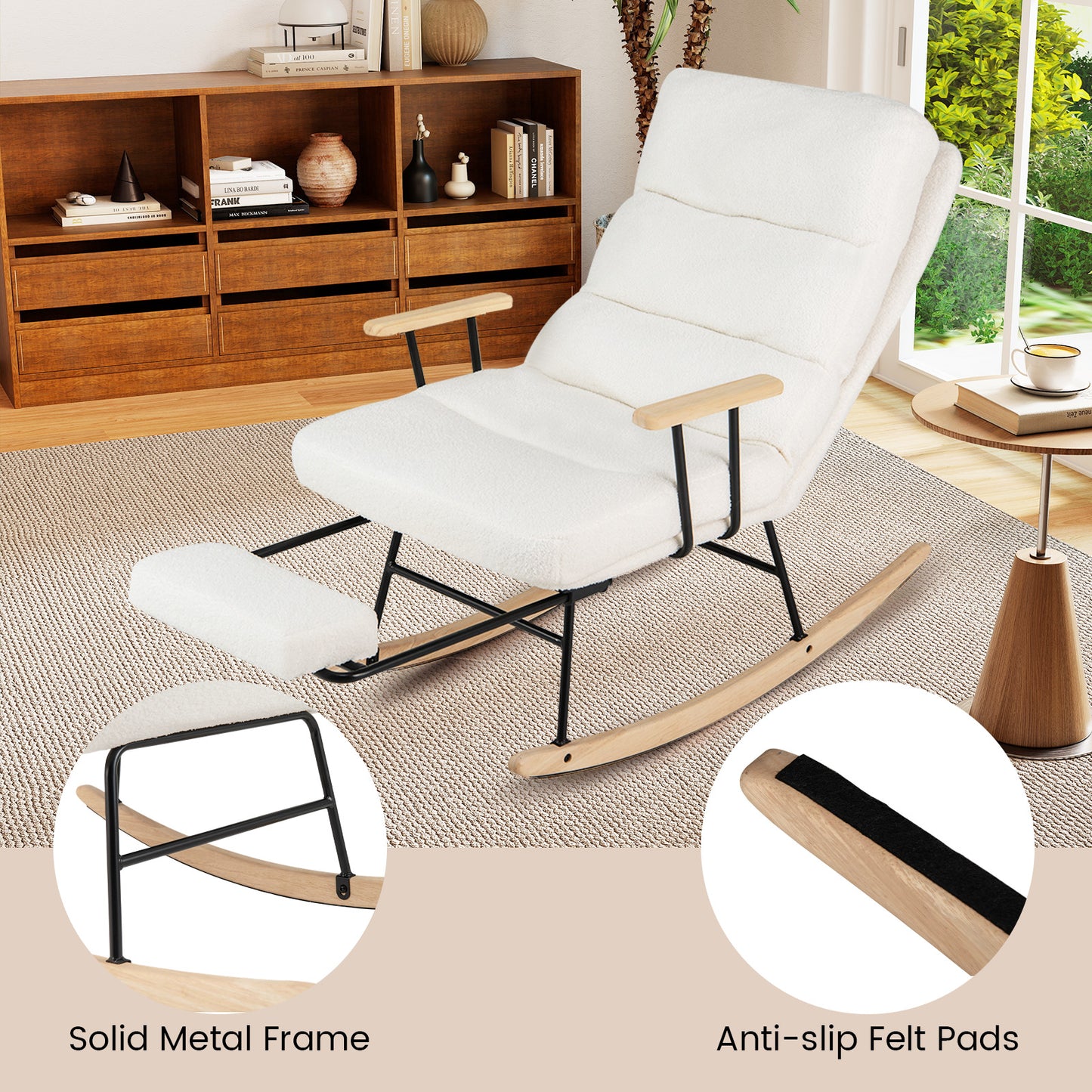 Teddy Velvet Upholstered Nursery Rocking Chair, White Recliners at Gallery Canada