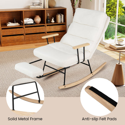 Teddy Velvet Upholstered Nursery Rocking Chair, White Recliners at Gallery Canada