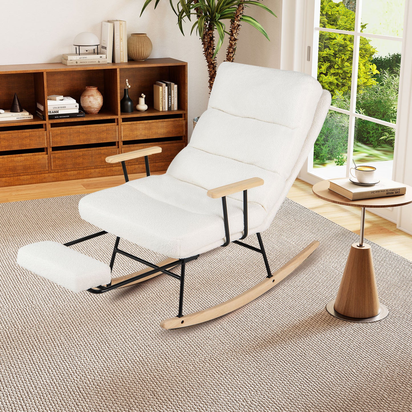 Teddy Velvet Upholstered Nursery Rocking Chair, White Recliners at Gallery Canada