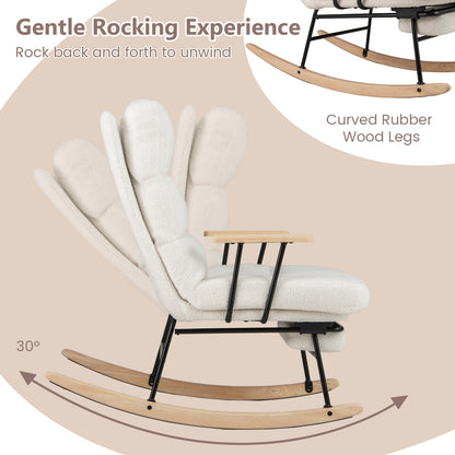 Teddy Velvet Upholstered Nursery Rocking Chair, White Recliners at Gallery Canada