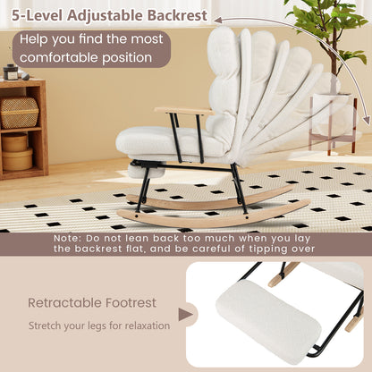 Teddy Velvet Upholstered Nursery Rocking Chair, White Recliners at Gallery Canada