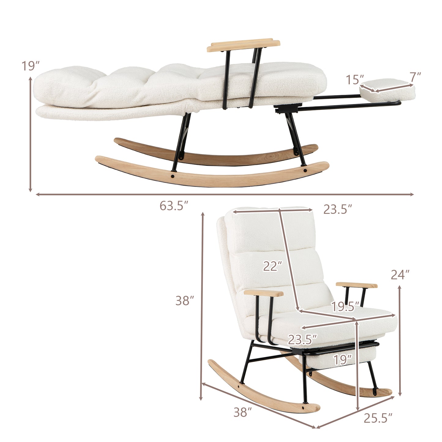 Teddy Velvet Upholstered Nursery Rocking Chair, White Recliners at Gallery Canada