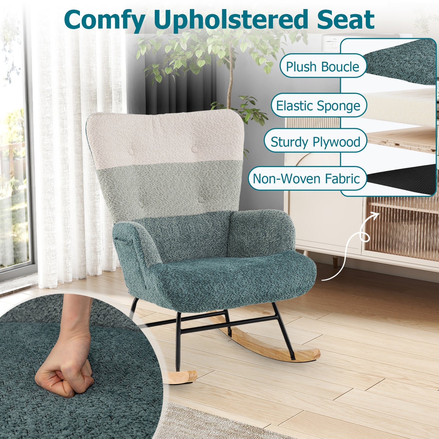 Nursery Rocking Chair, Ergonomic Armrests, High Backrest Accent Chairs at Gallery Canada