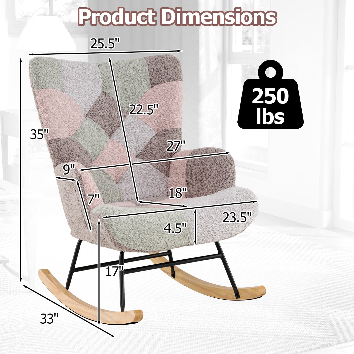 Nursery Rocking Chair, Ergonomic Armrests, High Backrest Accent Chairs at Gallery Canada