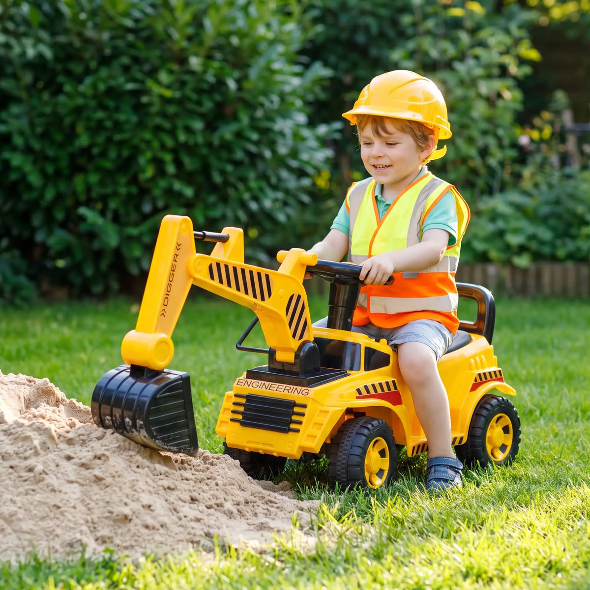 Kids Ride On Excavator Toy, Yellow Construction Digger, Helmet, Yellow Toy Excavators at Gallery Canada