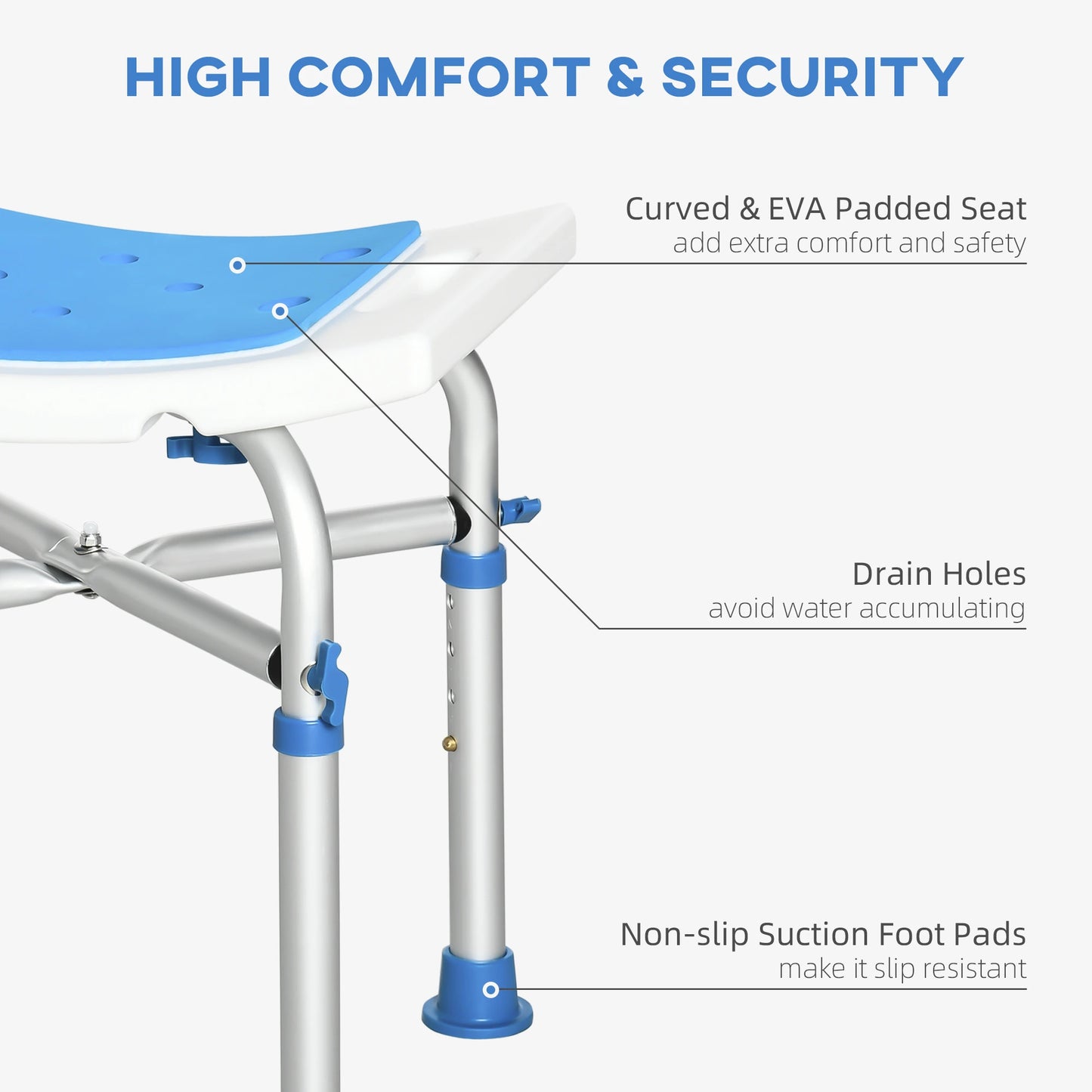 Adjustable Shower Chair, 16.7"W Aluminum, EVA Padded Seat for Seniors Bath Chairs at Gallery Canada
