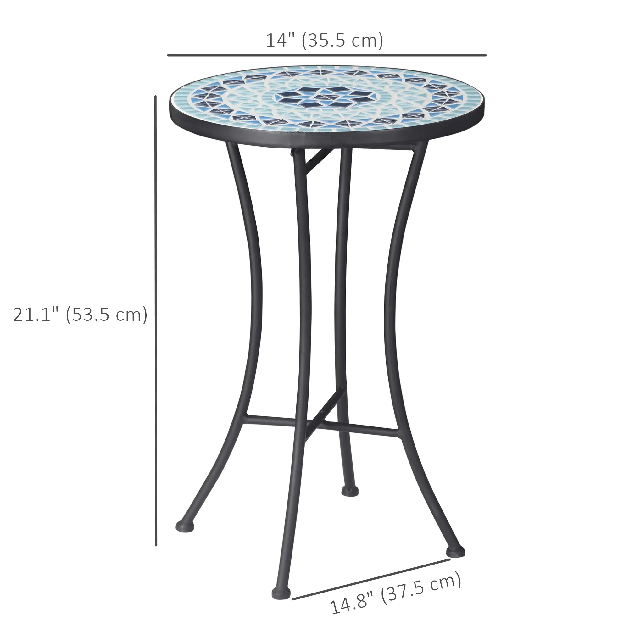 Round Mosaic Patio Table, Metal Frame, Outdoor Garden Furniture, Blue Patio Side Tables at Gallery Canada