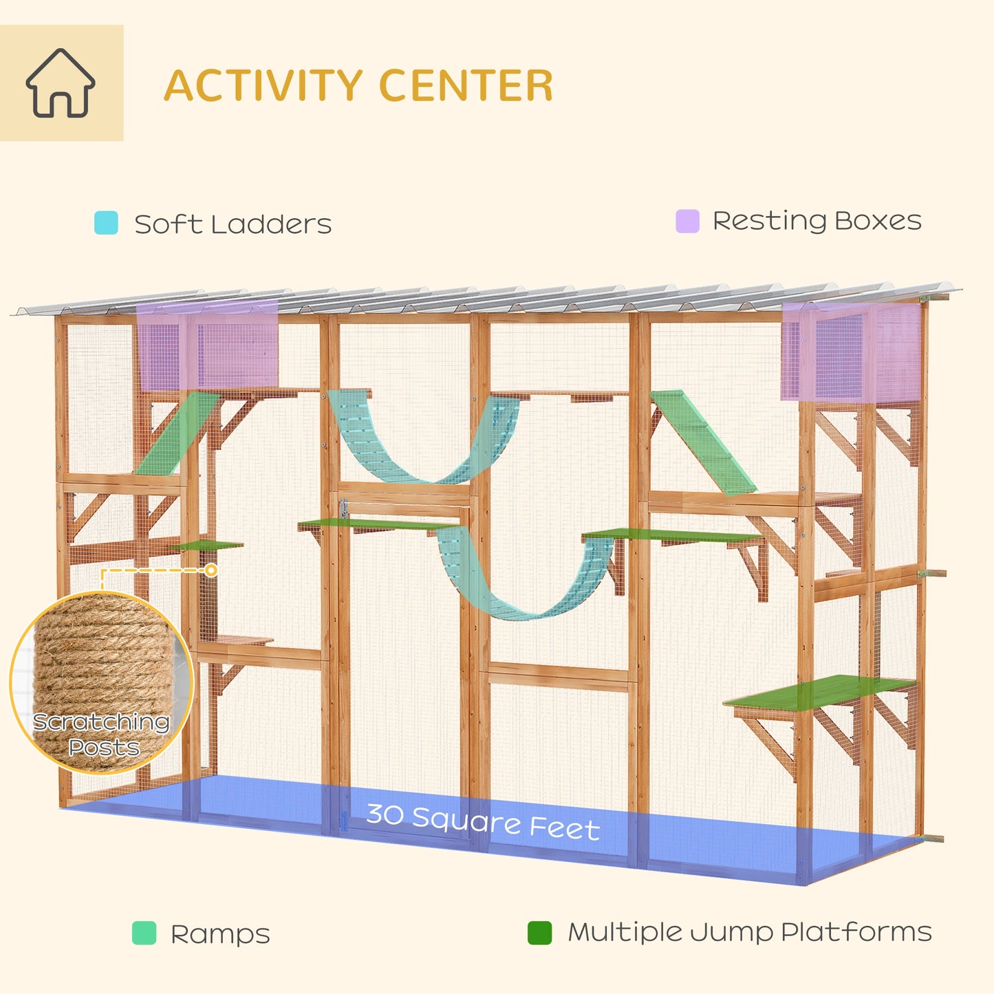 Large Outdoor Catio, Condos, Platforms, Doors, Ladders, Weather-Resistant Roof, Orange Outdoor Cat Enclosures at Gallery Canada