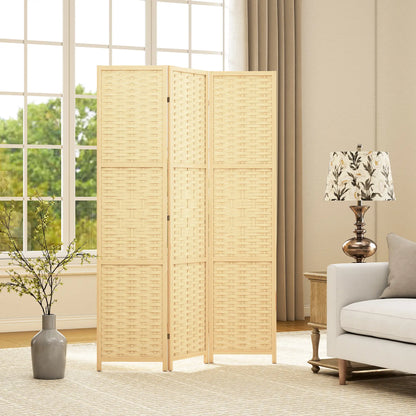 3-Panel Room Divider, 5.6 FT Freestanding Folding Privacy Screen, Natural Wood Room Dividers at Gallery Canada