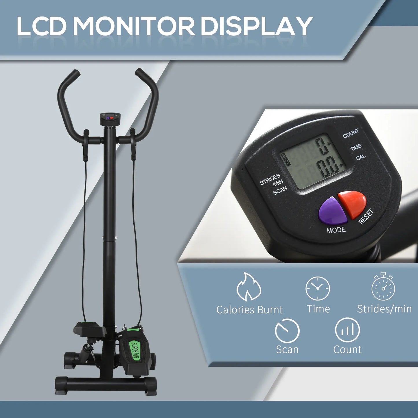 Adjustable Twist Stepper With LCD Monitor, Resistance Bands, Stair Stepper Aerobic Equipment at Gallery Canada