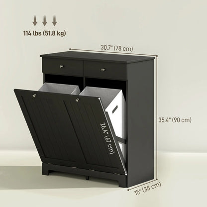Laundry Cabinet, Tilt Out Hamper with 2 Baskets, 2 Drawers, Black Bathroom Cabinets at Gallery Canada