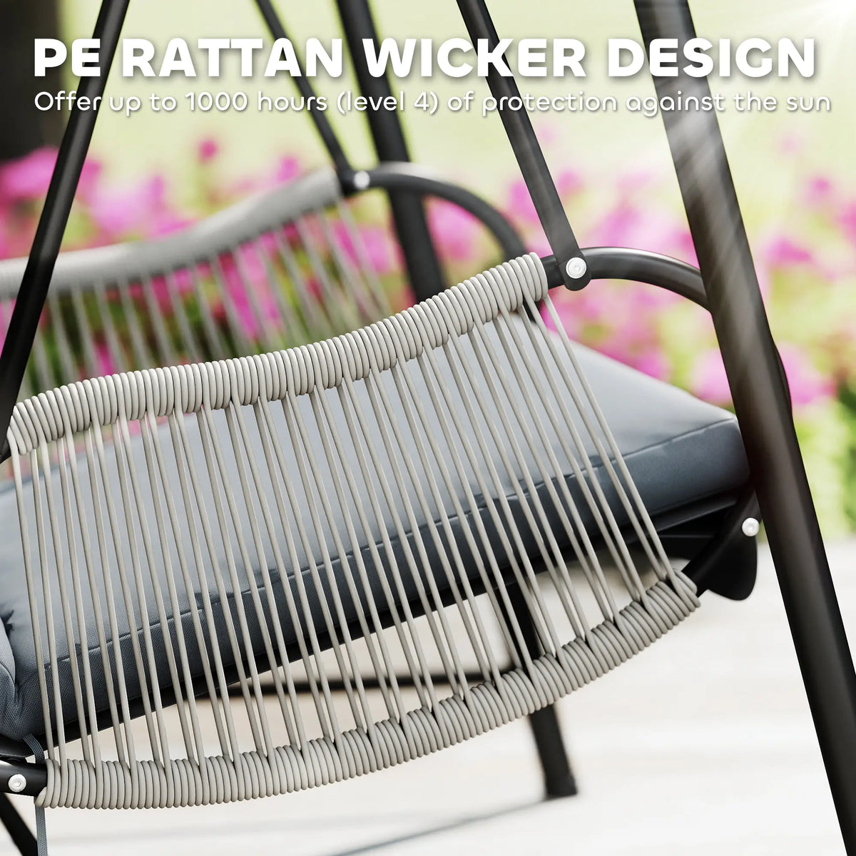 Rattan Hammock Chair with Stand, Seat Cushion, Light Grey Patio Swings with Stand at Gallery Canada