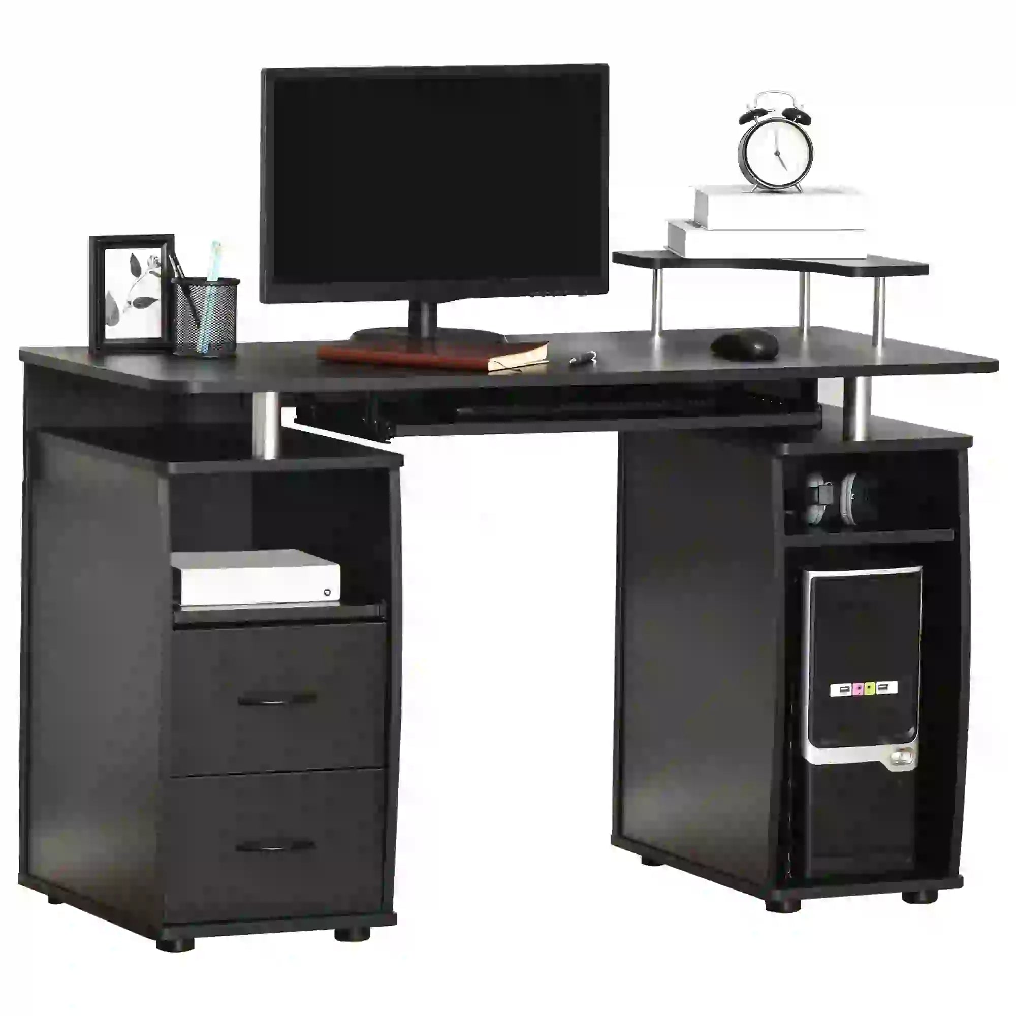 Computer Desk With Keyboard Tray, CPU Stand, Black Computer Desks at Gallery Canada