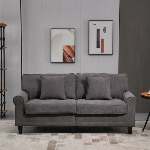 Modern 3 Seater Sofa, Corduroy Fabric, Pine Wood Legs, Light Grey