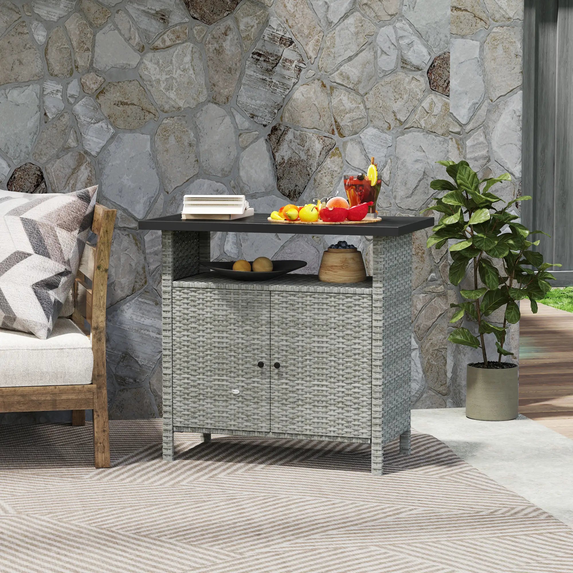 Outdoor Wicker Storage Cabinet, Two Doors, Shelf, Grey Patio Storage Boxes at Gallery Canada