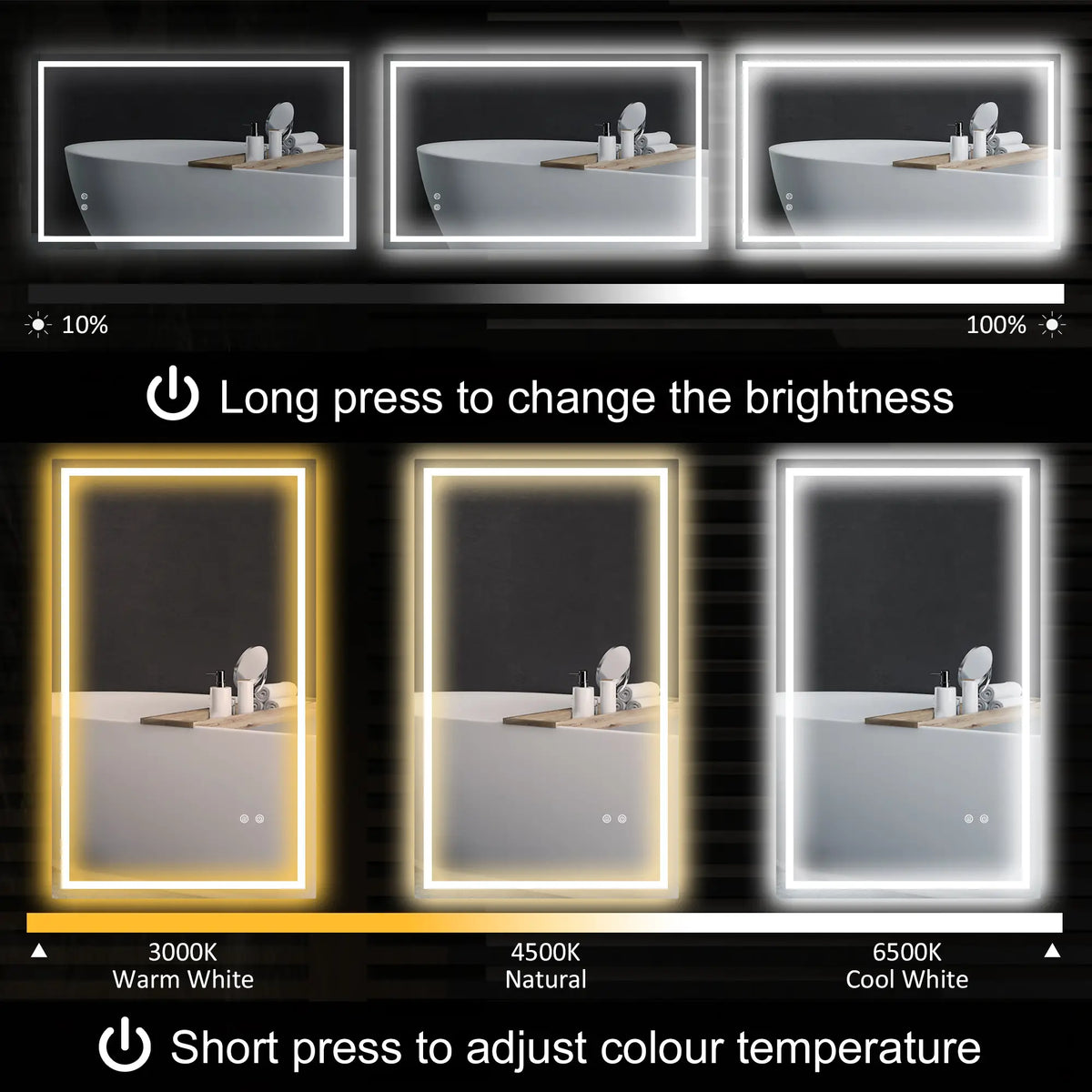 39" x 24" LED Bathroom Mirror, Wall Mounted, Anti-Fog, Touch Button, Clear Wall Mirrors at Gallery Canada