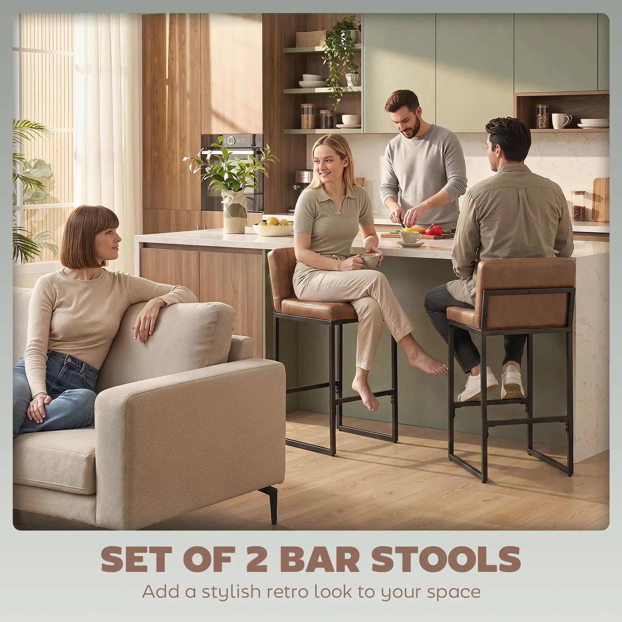 Retro Padded Counter Height Bar Stools, Set of 2, Brown Bar Stools at Gallery Canada