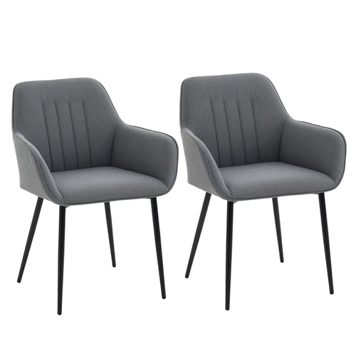 Dining Chairs Set of 2, Linen Upholstery, Metal Legs, Dark Grey