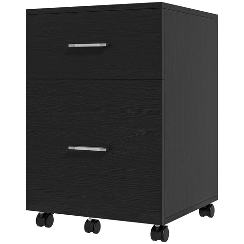 Mobile Vertical File Cabinet, 2 Drawers with Wheels, Letter or A4 Size, Black