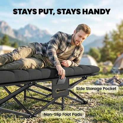 32" Extra Wide Folding Camping Cot, Soft Pad, Non-Slip Feet, Carry Bag, Black Camping Cots at Gallery Canada