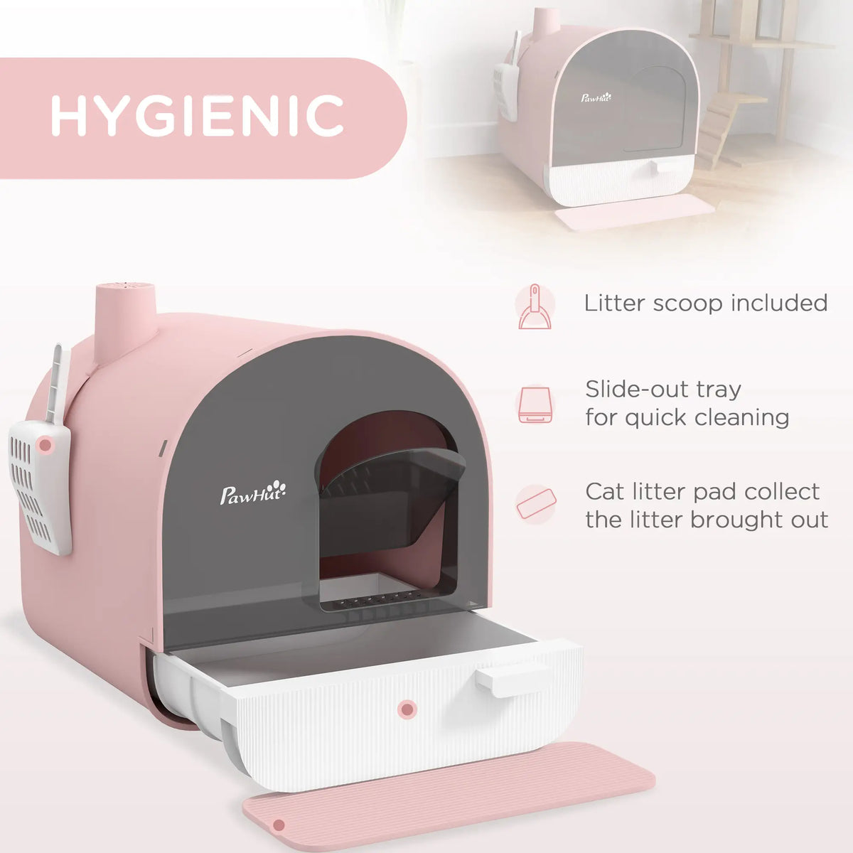 Cat Litter Box with Lid, Removable Tray, Scoop, Filter, Pink Cat Litter Box Enclosures at Gallery Canada