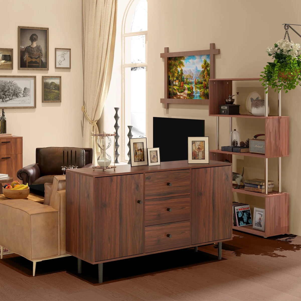 Kitchen Storage Sideboard, Buffet Cabinet, 2 Cupboard, 3 Drawers, Adjustable Shelves, Rustic Brown Bar Cabinets at Gallery Canada