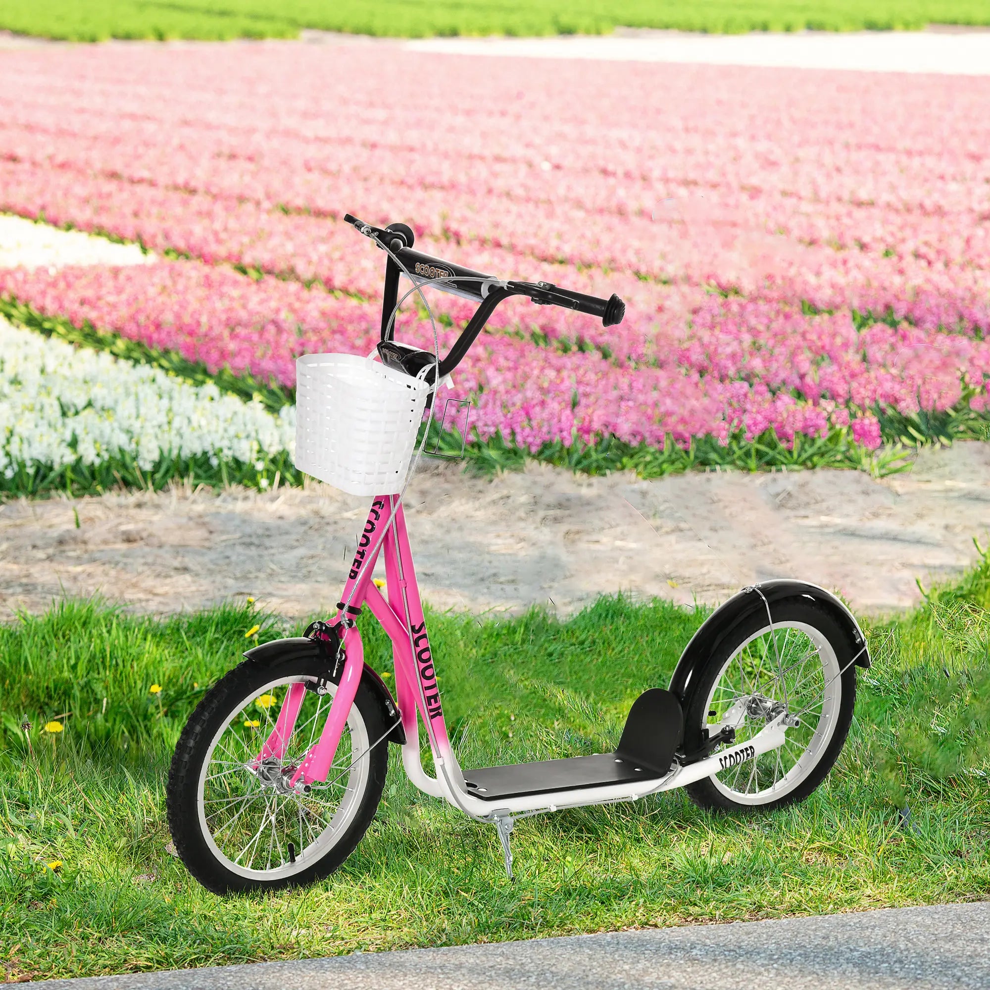 Kids Kick Scooter, Adjustable Handlebar, 2 Brakes, Basket, 16