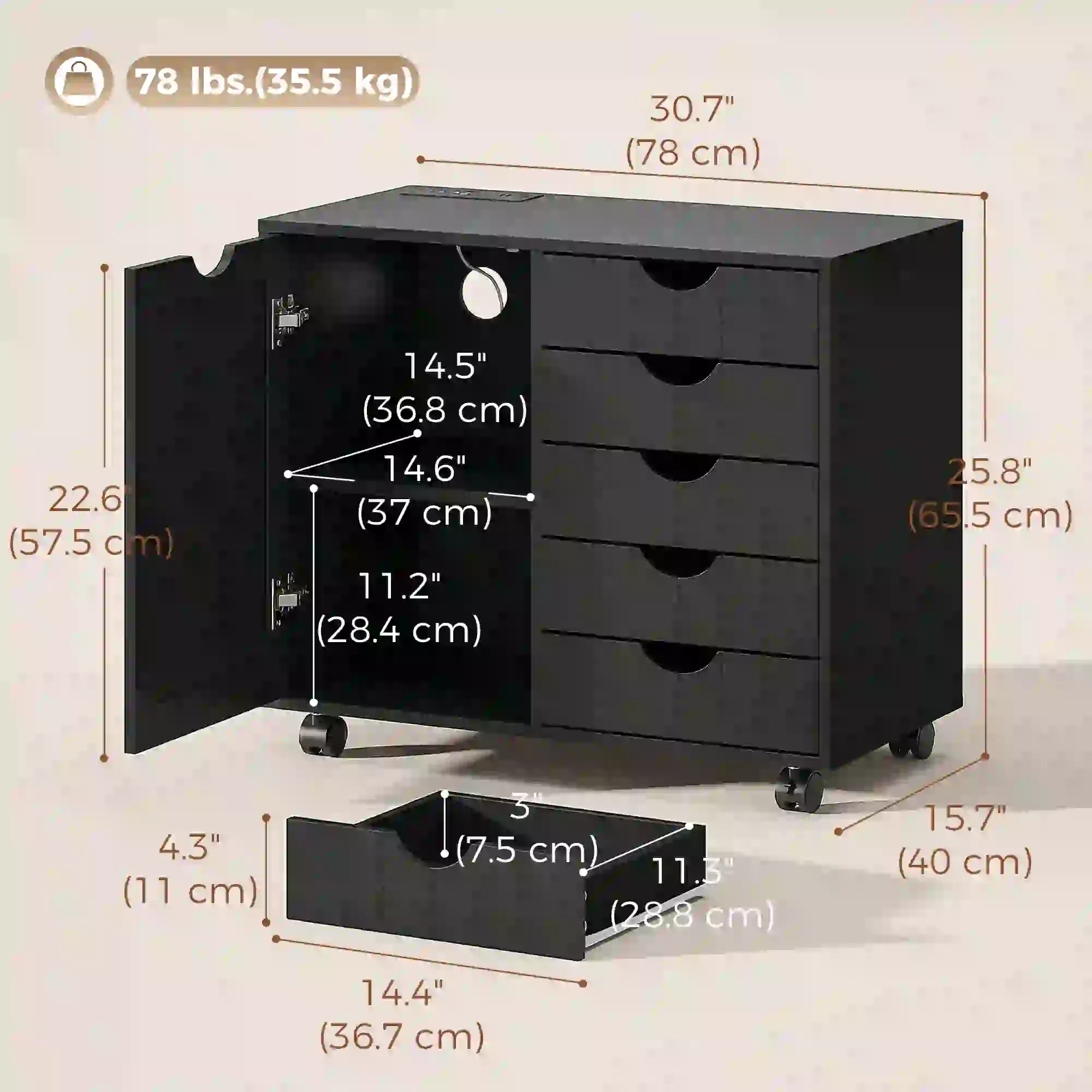 Mobile Lateral Filing Cabinet with 5 Drawers, Printer Stand, Black Office Cabinets & Cupboards at Gallery Canada