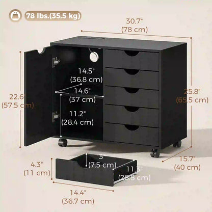 Mobile Lateral Filing Cabinet with 5 Drawers, Printer Stand, Black Office Cabinets & Cupboards at Gallery Canada