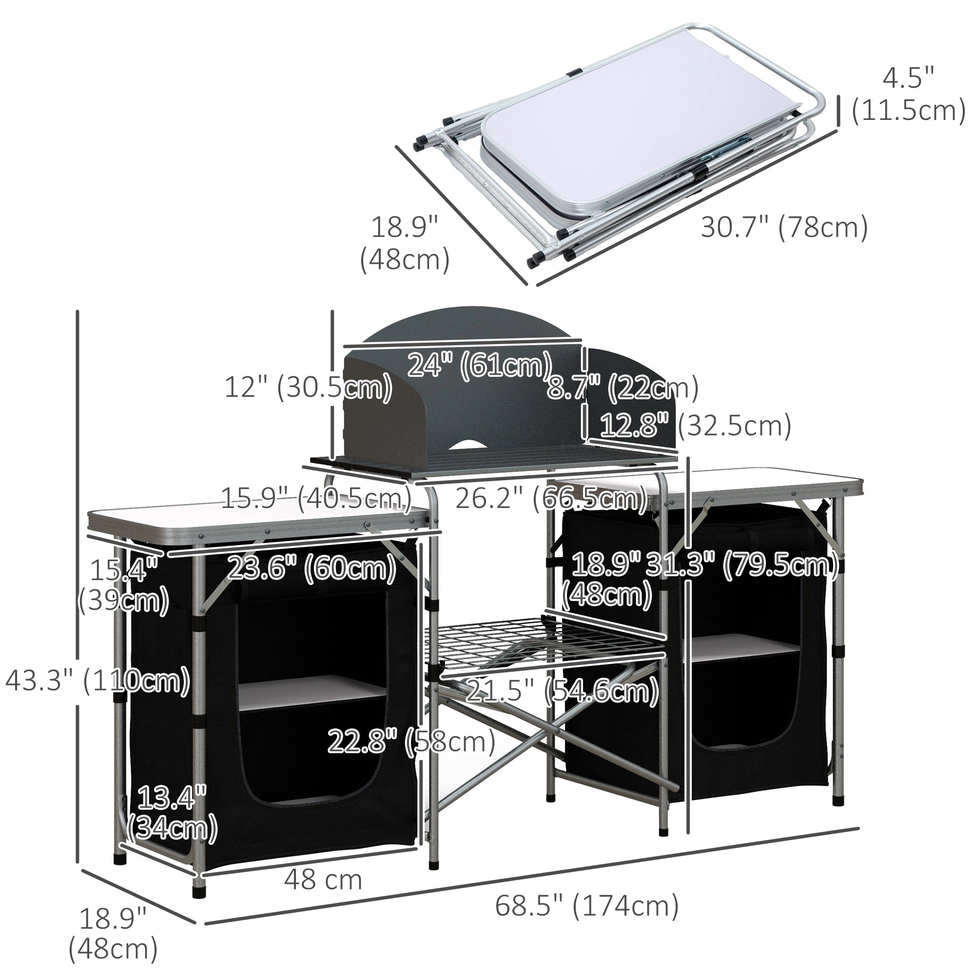 Aluminum Camping Table, Folding Kitchen with Windshield, Bag, Aluminum Picnic Tables & Camping Chairs at Gallery Canada