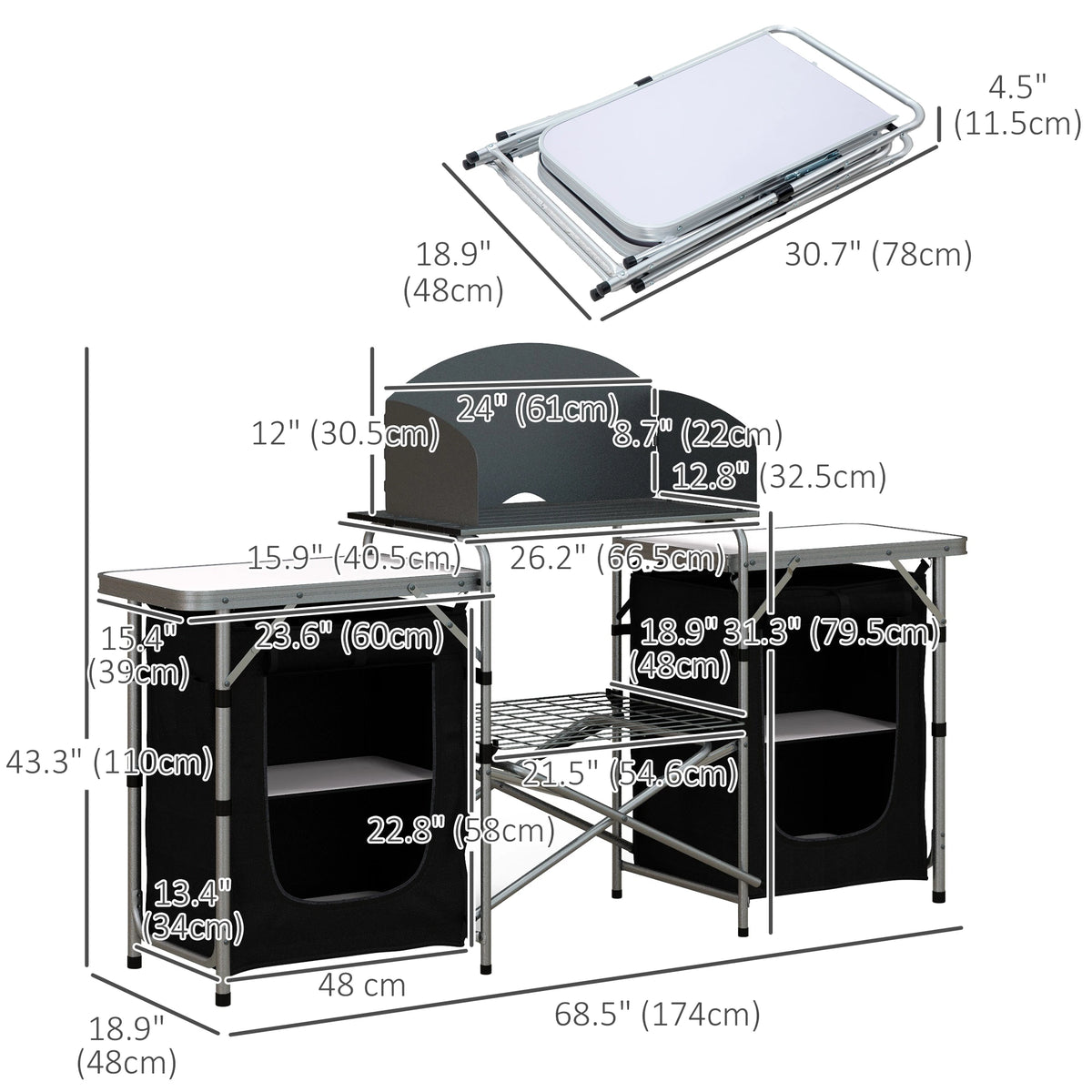 Aluminum Camping Table, Folding Kitchen with Windshield, Bag, Aluminum Picnic Tables & Camping Chairs at Gallery Canada